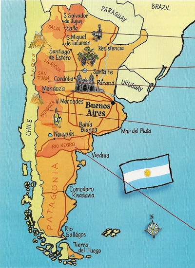 Wine Regions in Argentina: The wine regions are in a brown contrast